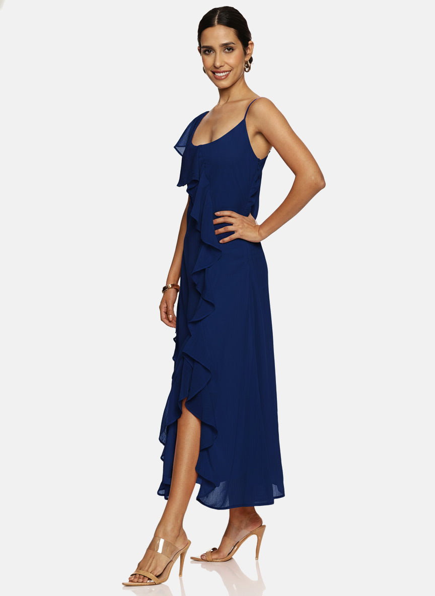 IS.U Blue Ruffle Maxi Dress