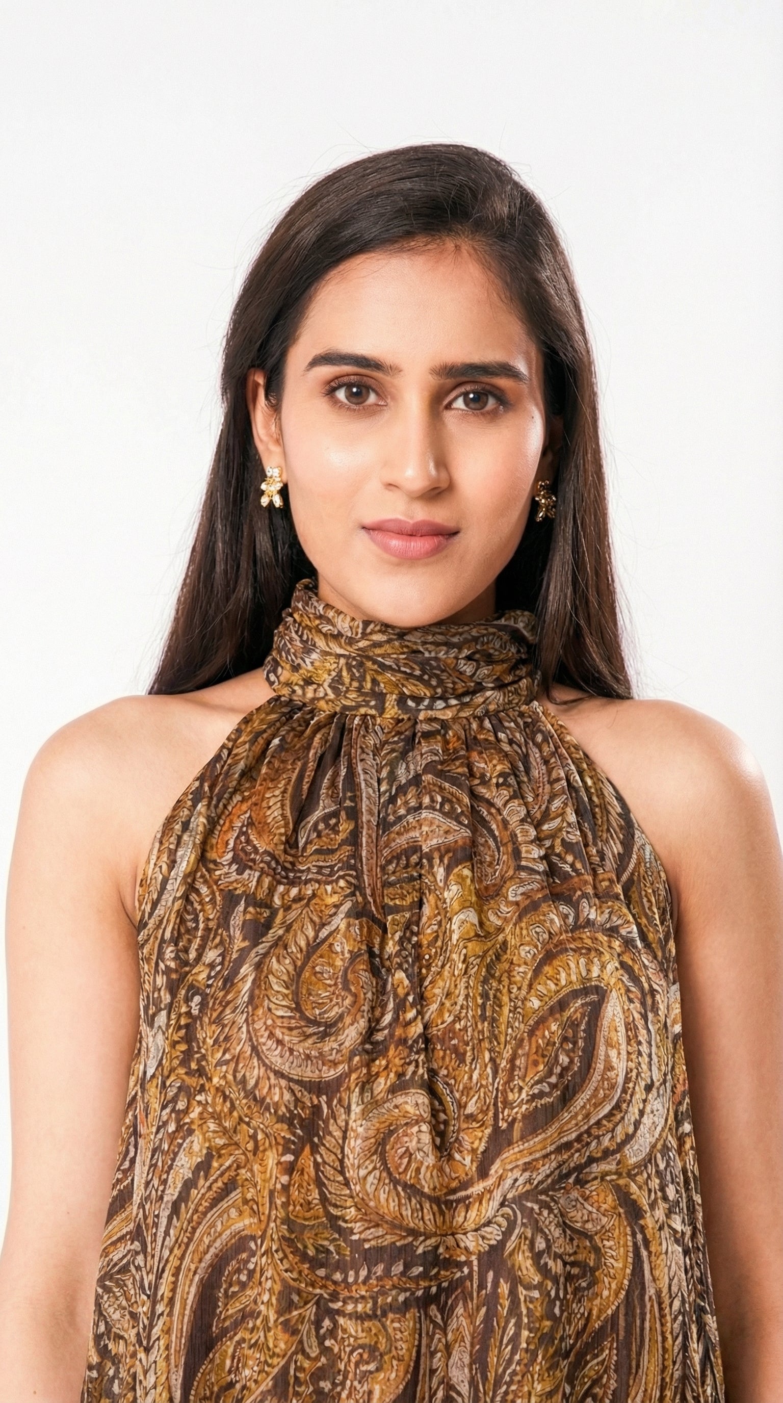 IS.U Multicolor Halter-Neck Chiffon Long Top