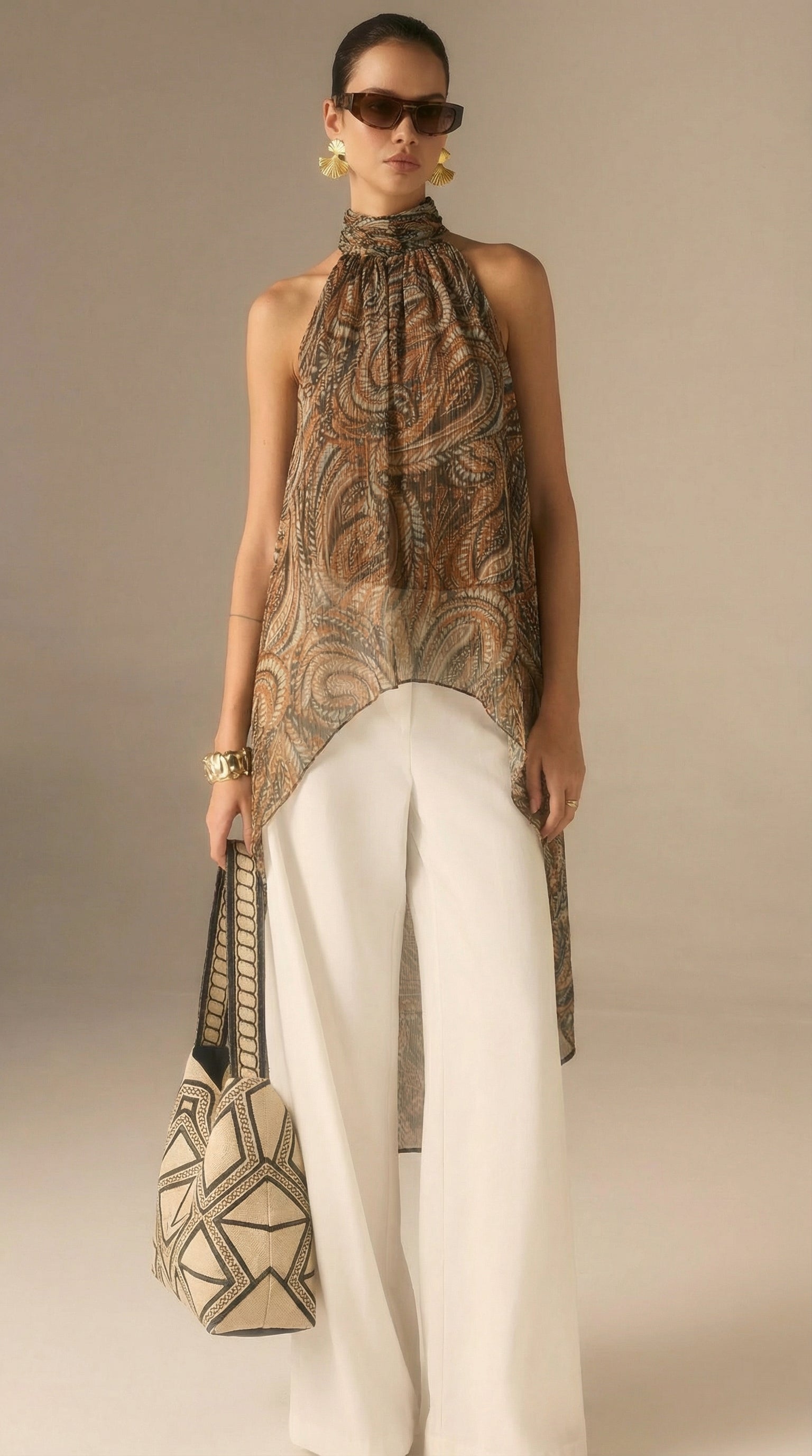 IS.U Multicolor Halter-Neck Chiffon Long Top