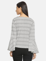 Load image into Gallery viewer, IS.U White Printed V-Neck Top
