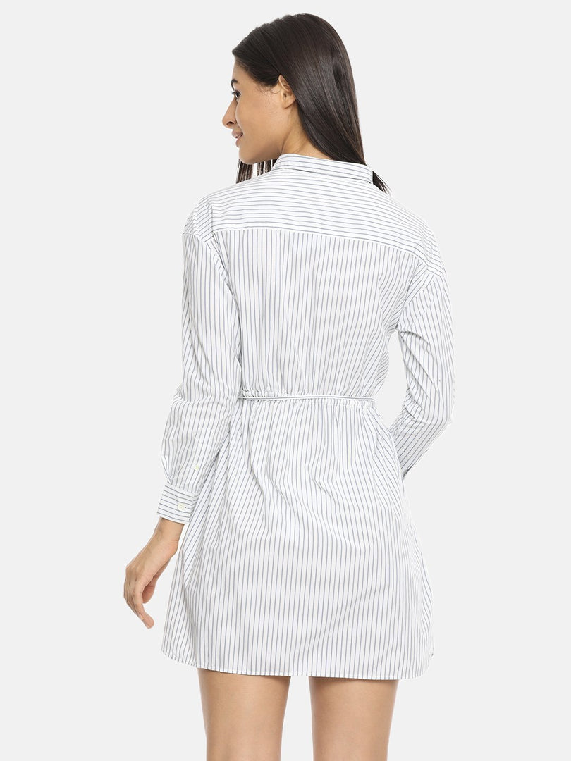 IS.U White Striped Shirt Dress