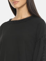 Load image into Gallery viewer, Women Black Self Design Top