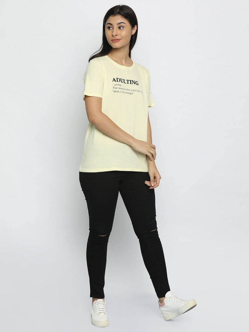 IS.U Pastel Yellow Round Neck T-shirt