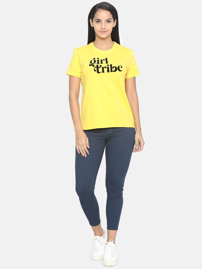 IS.U Yellow Round Neck T-shirt
