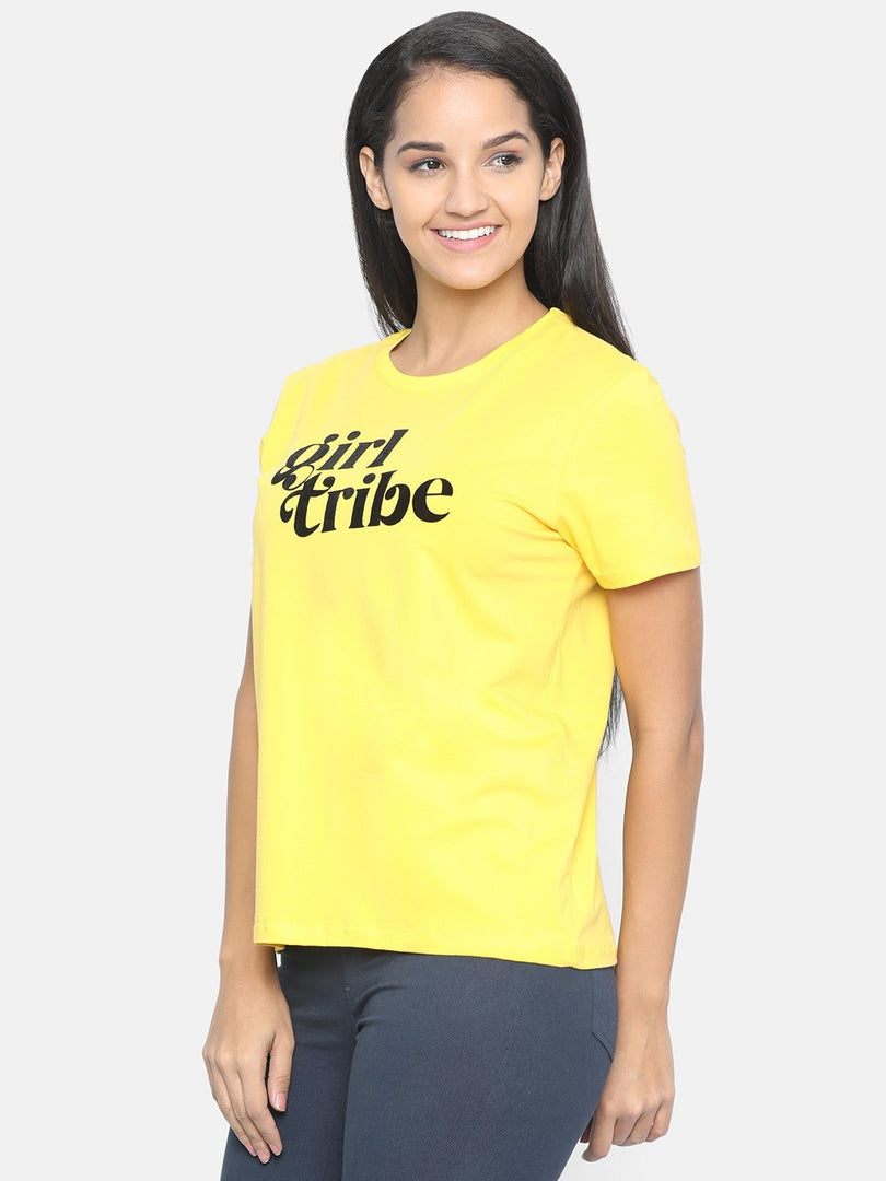 IS.U Yellow Round Neck T-shirt