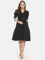 Load image into Gallery viewer, IS.U Black V-Neck Midi Dress