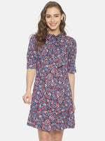 Load image into Gallery viewer, IS.U Navy Puff Sleeve Shirt Dress