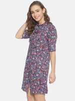 Load image into Gallery viewer, IS.U Navy Puff Sleeve Shirt Dress