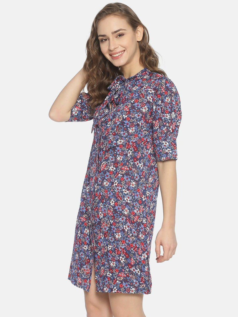 IS.U Navy Puff Sleeve Shirt Dress