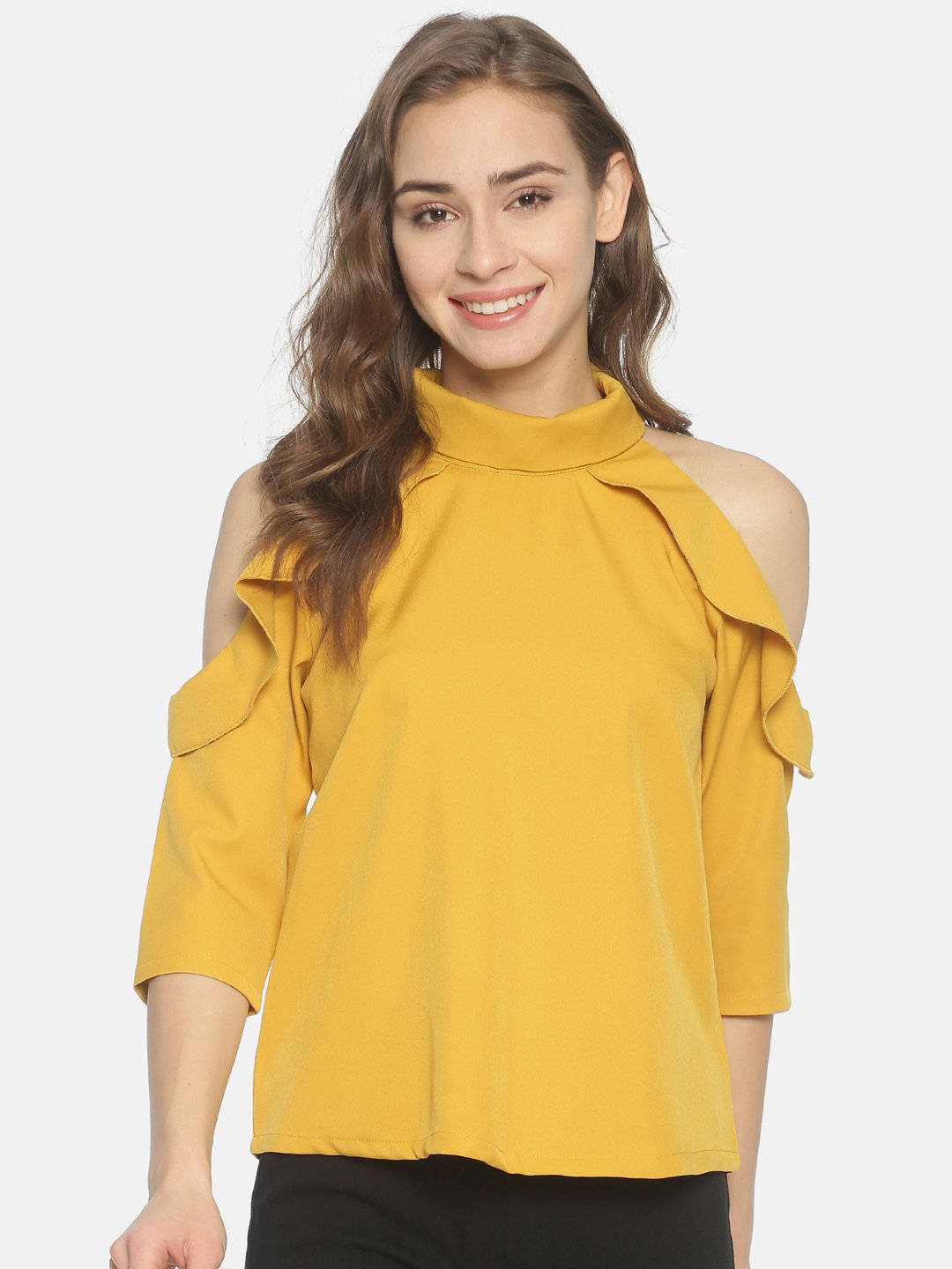 IS.U Mustard Cold Shoulder Top