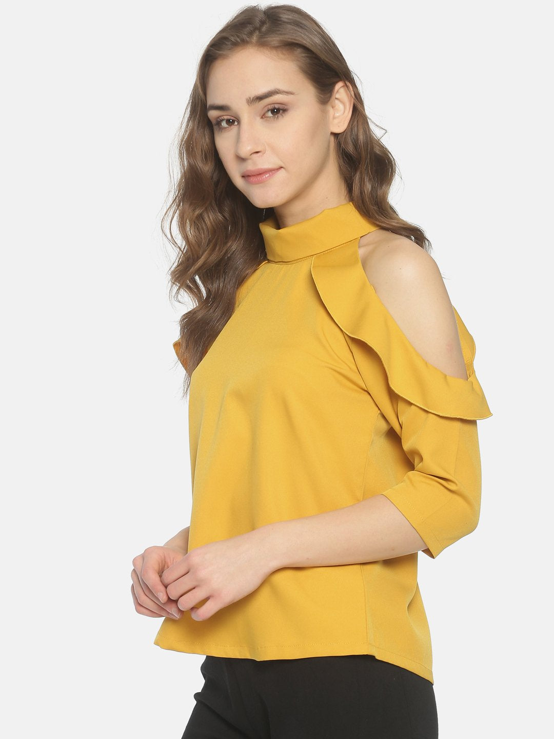 IS.U Mustard Cold Shoulder Top