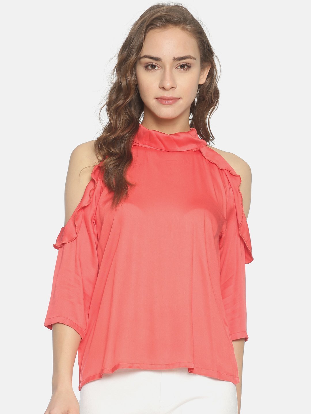 IS.U Coral Cold Shoulder Top