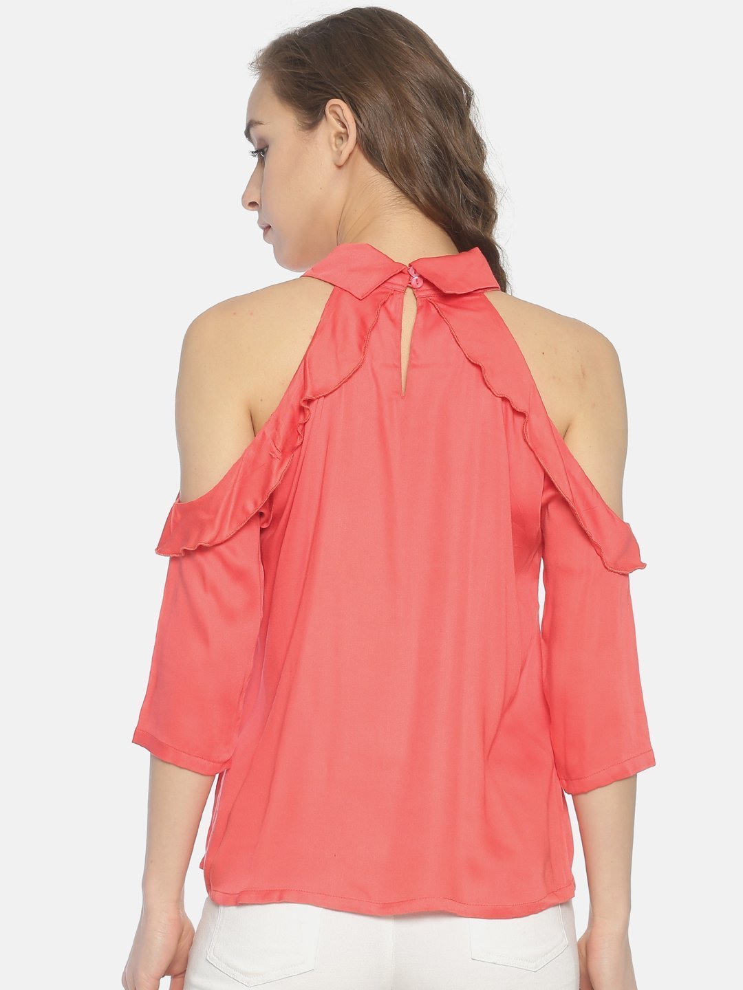 IS.U Coral Cold Shoulder Top