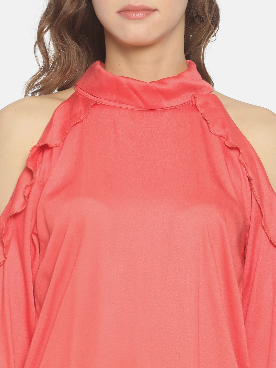 IS.U Coral Cold Shoulder Top