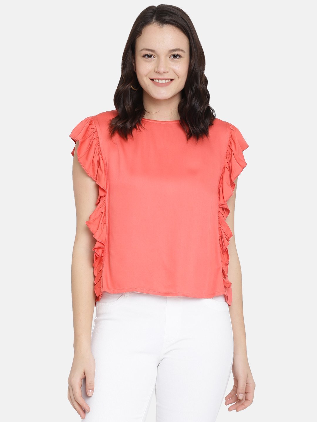 IS.U Coral Sleeveless Frill Top