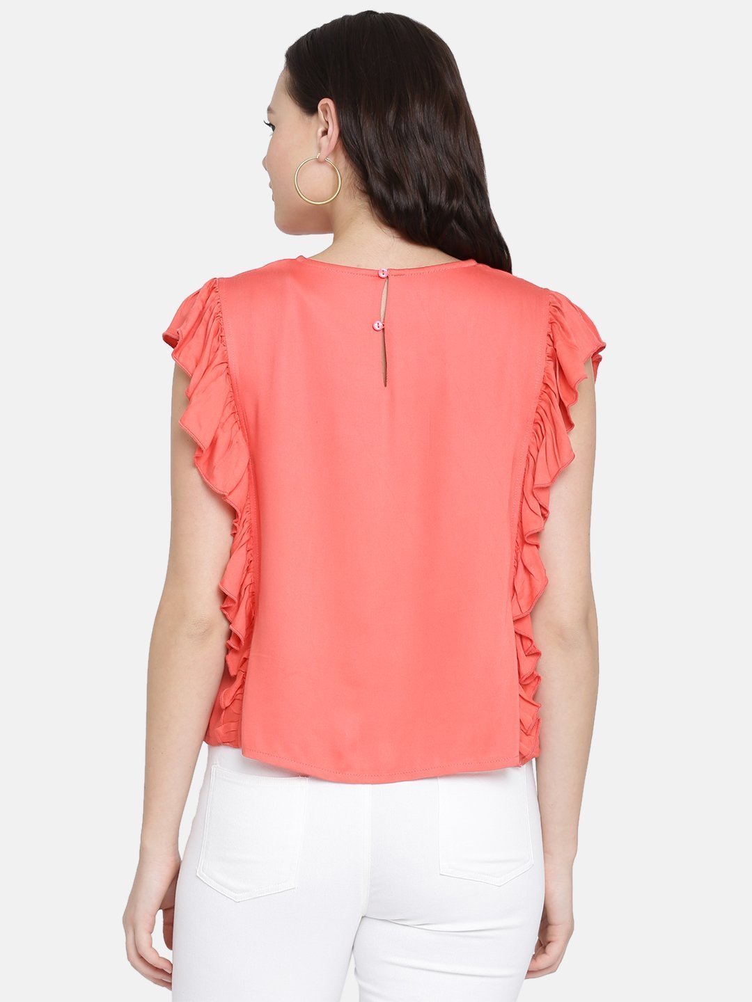 IS.U Coral Sleeveless Frill Top