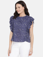 Load image into Gallery viewer, IS.U Navy Sleeveless Frill Top
