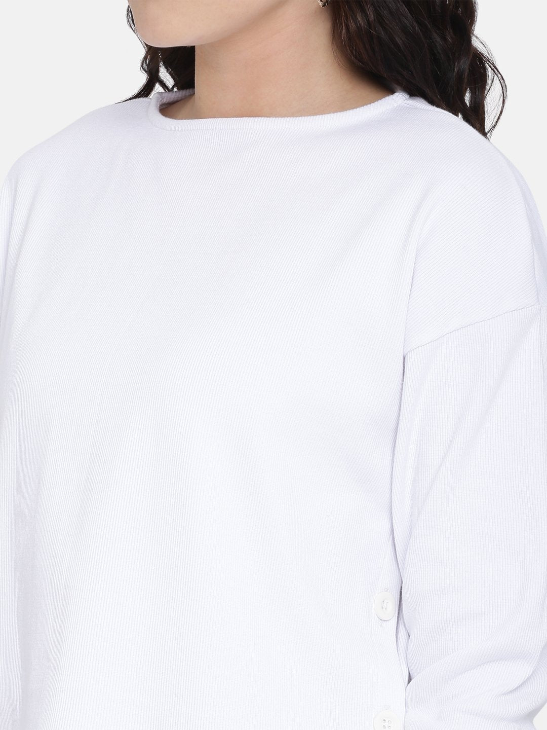 IS.U White Side Button Knit Top