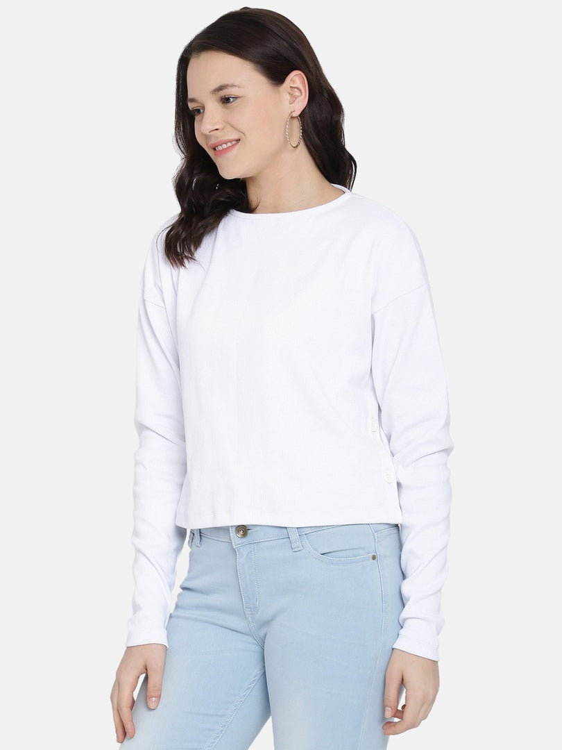 IS.U White Side Button Knit Top