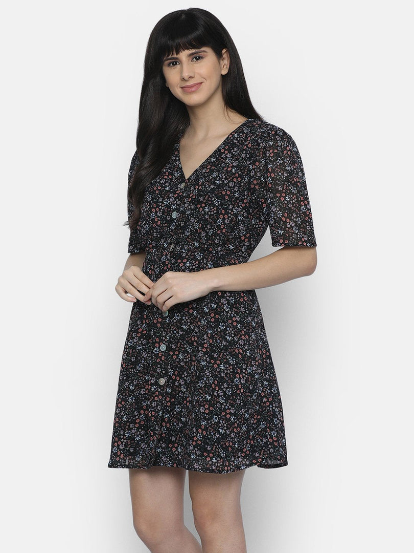 IS.U Black V-Neck Button Down Dress