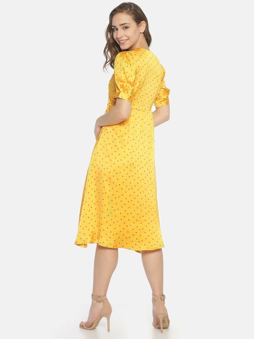 IS.U Yellow Wrap Neck  Dress