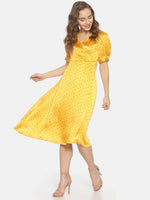 Load image into Gallery viewer, IS.U Yellow Wrap Neck  Dress
