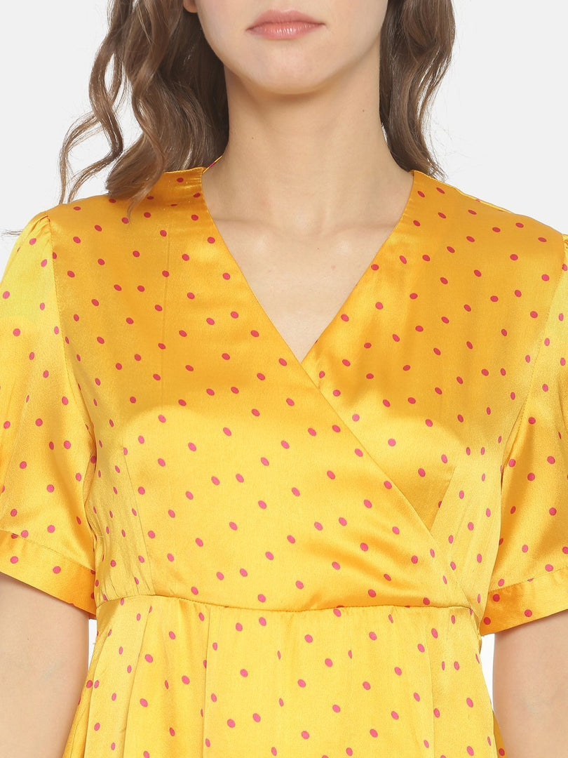 IS.U Yellow Wrap Neck  Dress