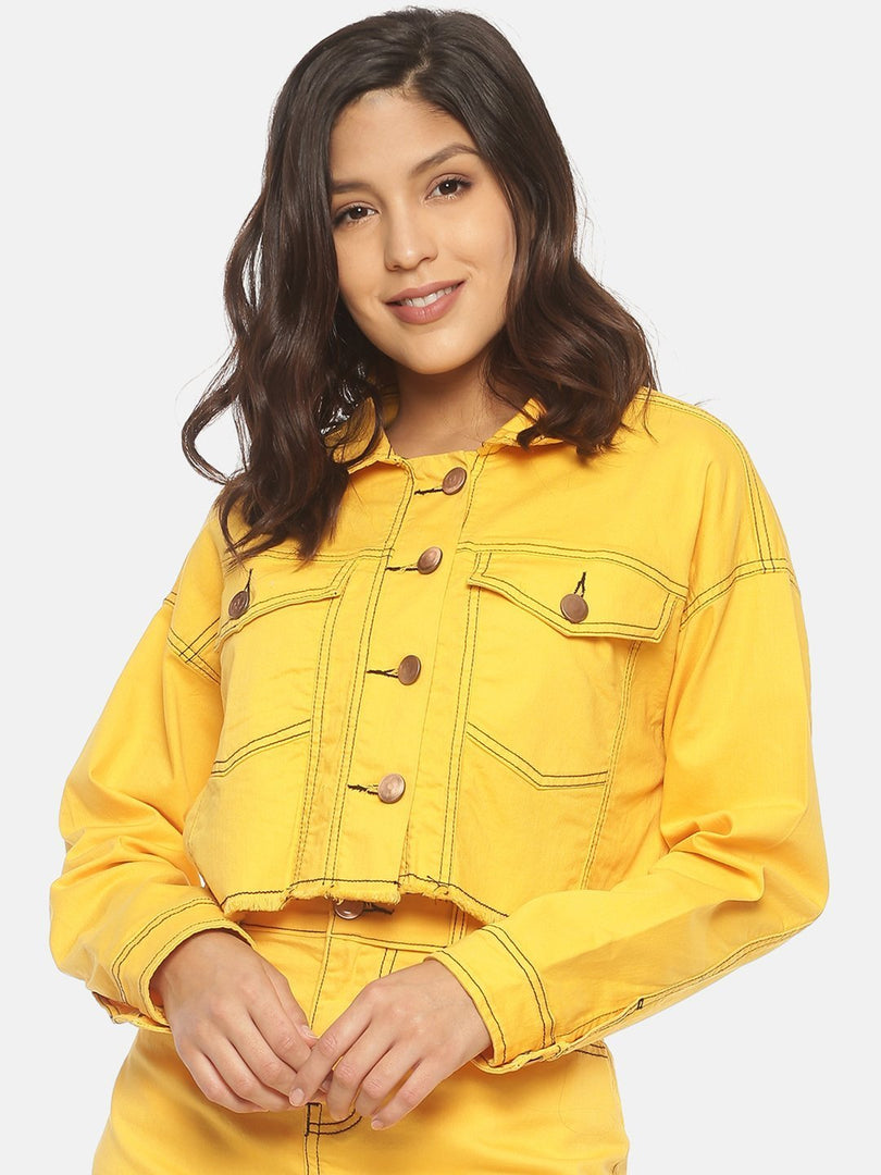 IS.U Yellow Oversized Crop Denim Jacket