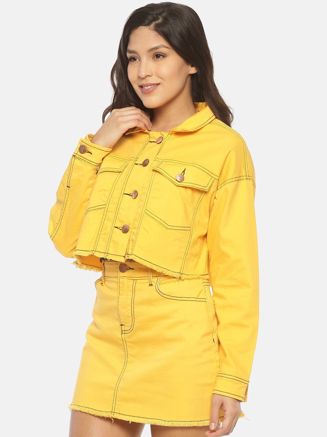 IS.U Yellow Oversized Crop Denim Jacket