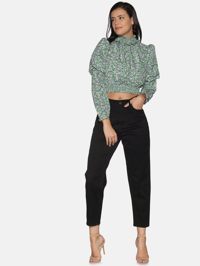 IS.U Green Floral Smocked Top