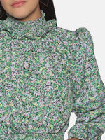 Load image into Gallery viewer, IS.U Green Floral Smocked Top