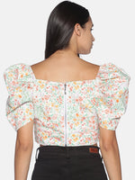 Load image into Gallery viewer, IS.U White Floral Wrap Crop Top