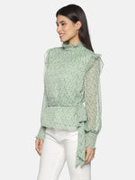 Load image into Gallery viewer, IS.U Green Floral Long Sleeve Belted Swing Top
