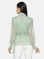 Load image into Gallery viewer, IS.U Green Floral Long Sleeve Belted Swing Top
