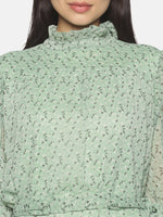 Load image into Gallery viewer, IS.U Green Floral Long Sleeve Belted Swing Top