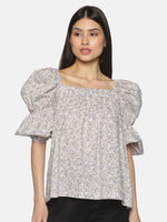 Load image into Gallery viewer, IS.U Lilac Floral Puff Sleeve Swing Top