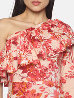Load image into Gallery viewer, IS.U Pink Floral Ruffled One-shoulder Midaxi Dress