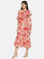Load image into Gallery viewer, IS.U Pink Floral Ruffled One-shoulder Midaxi Dress
