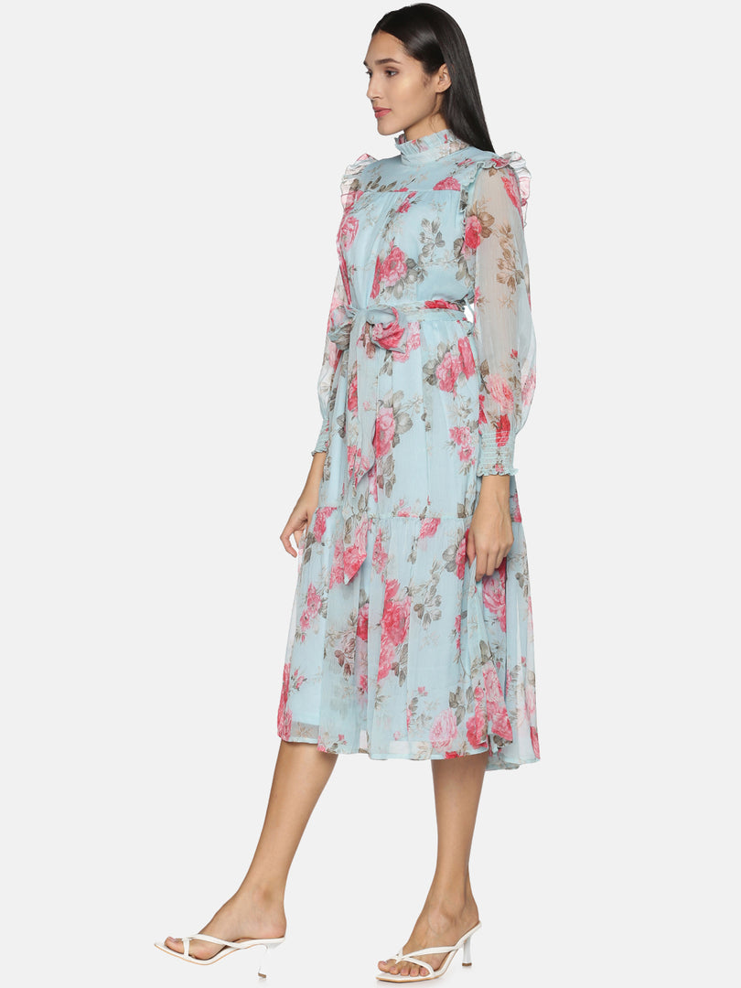 IS.U Blue Floral Tiered Midaxi Dress