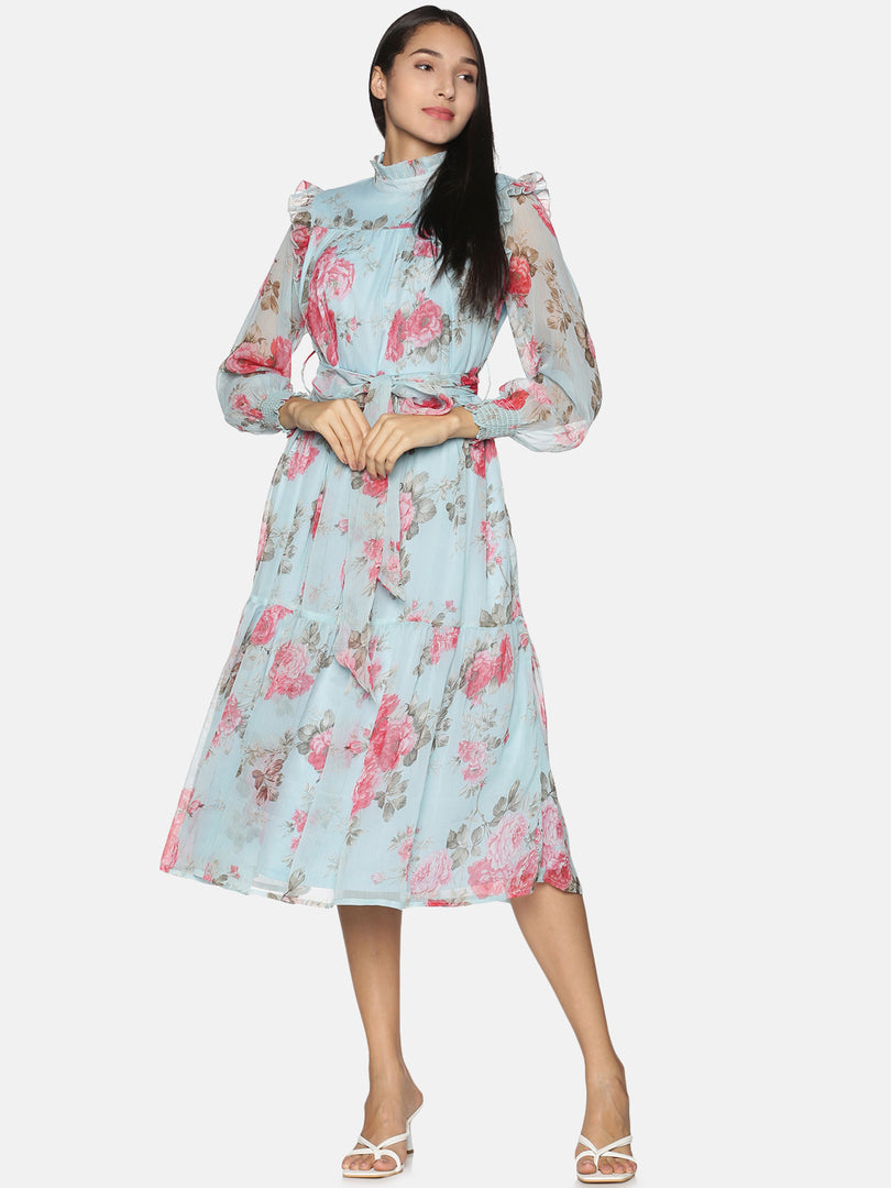 IS.U Blue Floral Tiered Midaxi Dress
