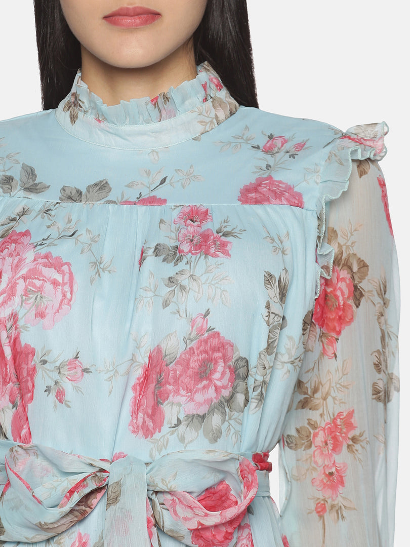 IS.U Blue Floral Tiered Midaxi Dress