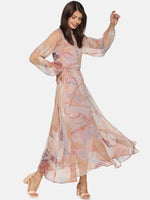 Load image into Gallery viewer, Balloon Sleeve Buttoned Beige Midaxi Dress
