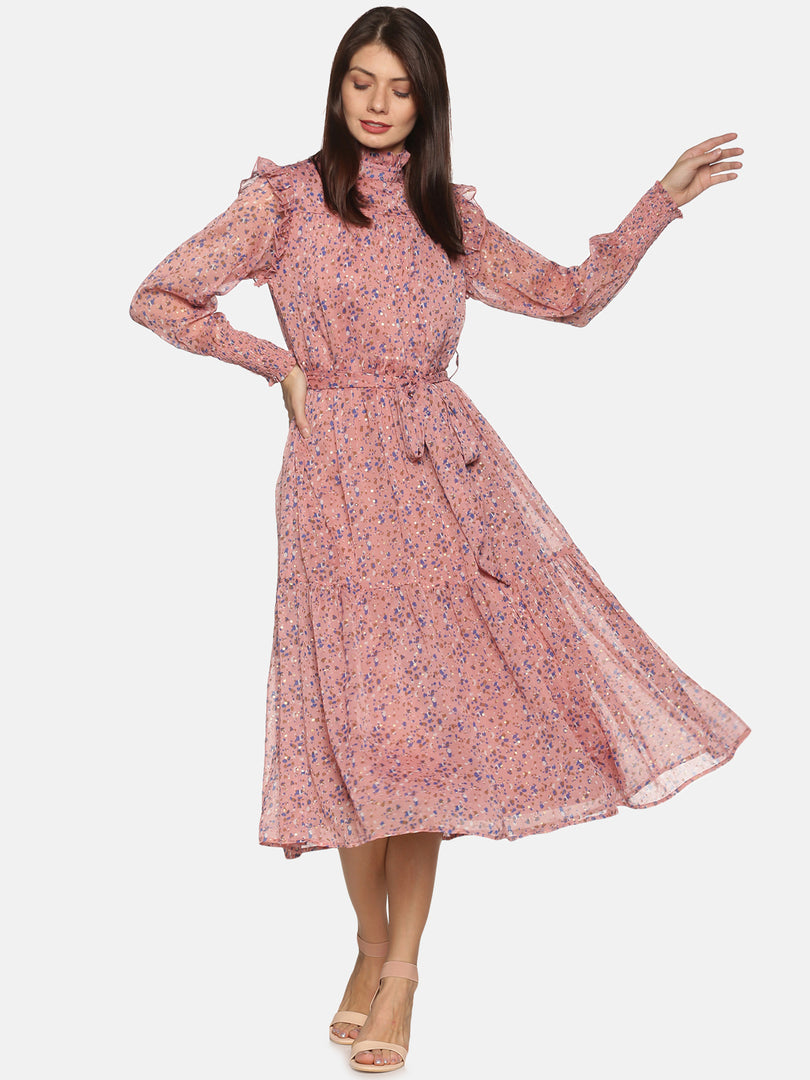 IS.U Pink Shimmer Tiered Midaxi Dress