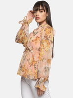 Load image into Gallery viewer, IS.U Peach neck tie up blouson top