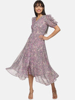 Load image into Gallery viewer, IS.U Button down purple puff sleeve midaxi dress
