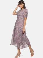 Load image into Gallery viewer, IS.U Button down purple puff sleeve midaxi dress