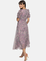 Load image into Gallery viewer, IS.U Button down purple puff sleeve midaxi dress
