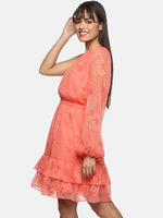 Load image into Gallery viewer, IS.U Orange one shoulder floral short dress
