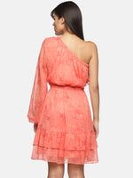 Load image into Gallery viewer, IS.U Orange one shoulder floral short dress