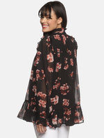 Load image into Gallery viewer, IS.U Black floral printed full sleeve ruffle top
